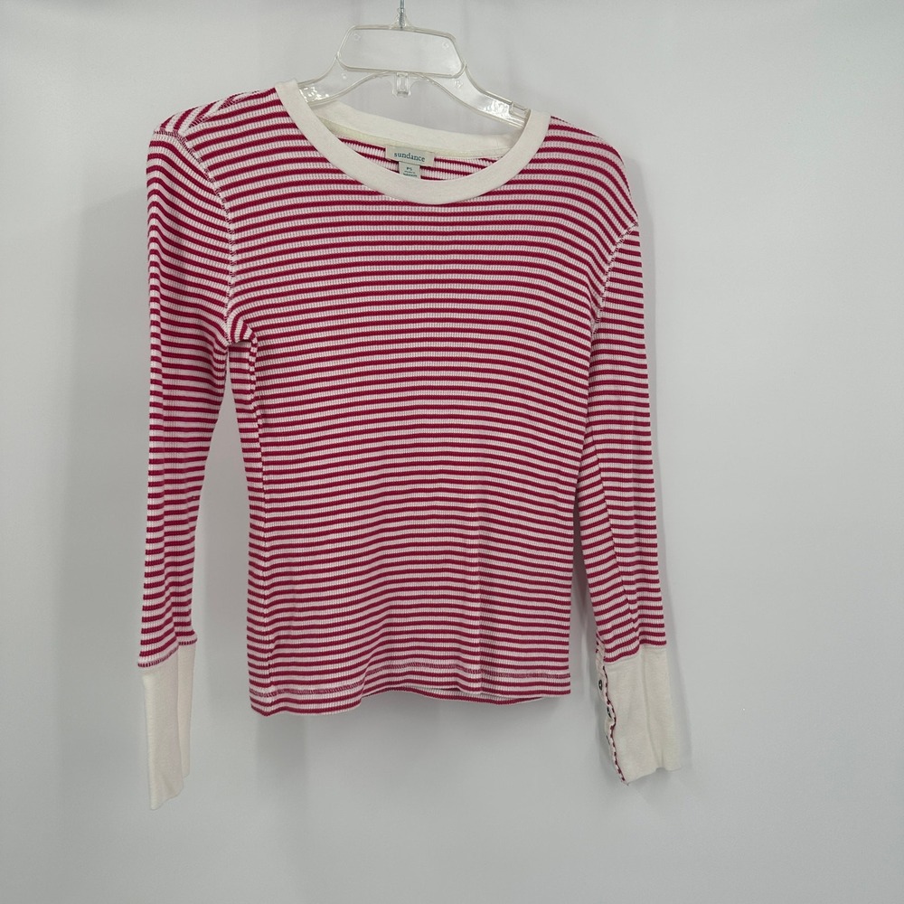 Sundance Womens Coastal Cottagecore Thermal Top Size PS Stripe Nautical Pink